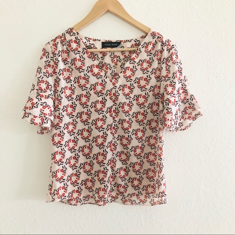 Ivanka Trump Floral Print Short Sleeve Top Size XS